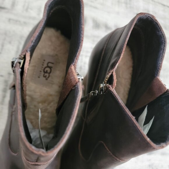 UGG Meredith Wedge Brown Leather Bootie 11 - Picture 10 of 16
